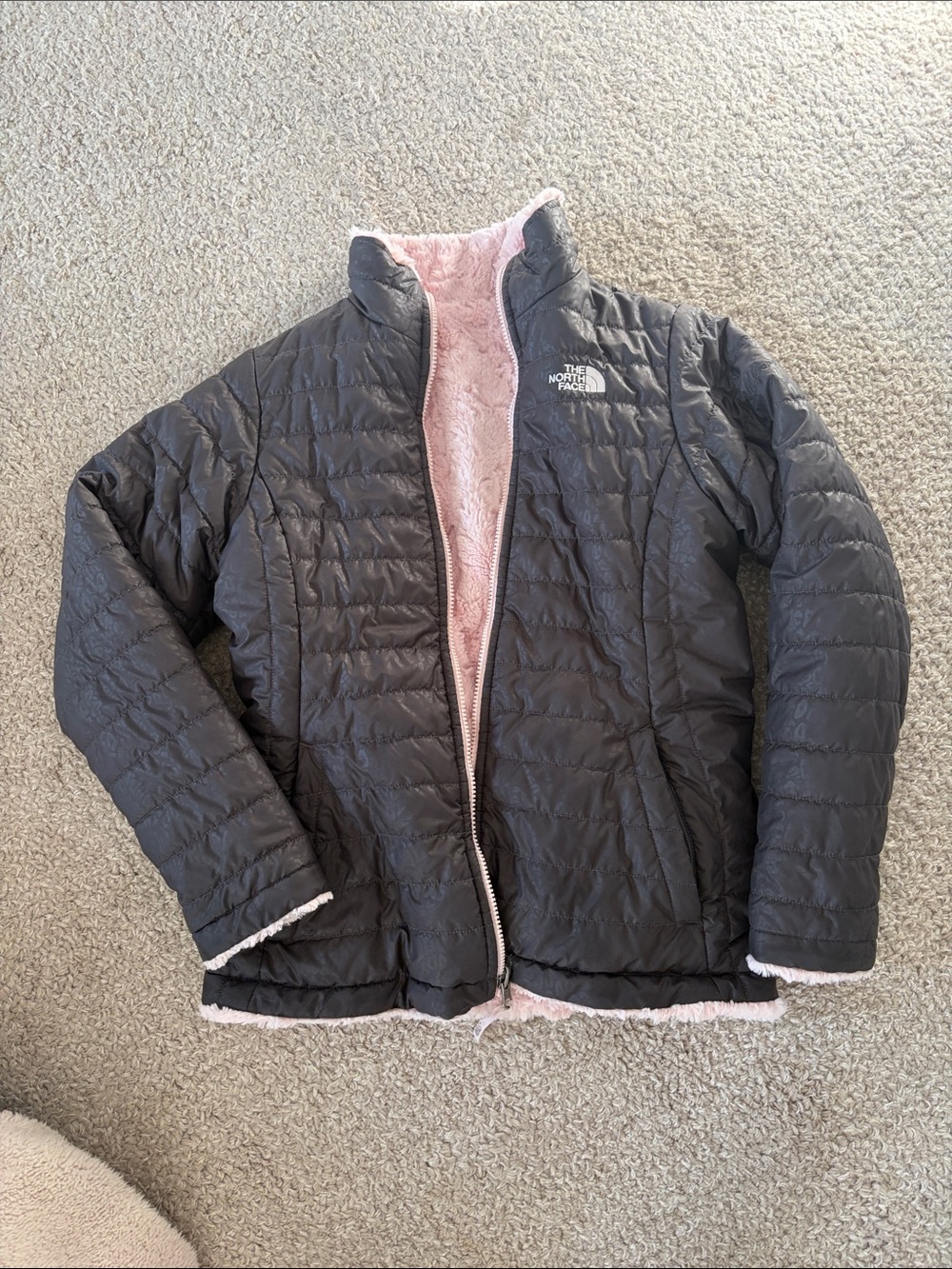 The North Face Kids Reversible Black Jacket with Pink Sherpa-